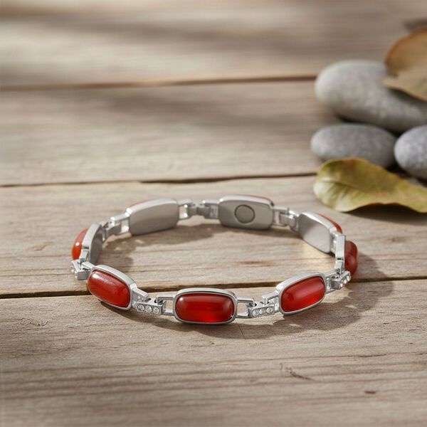 Roter Achat, Wei&szlig;er Kristall Armband Magnettherapie-Armband mit 4 Magneten, ca. 20 cm image number 1