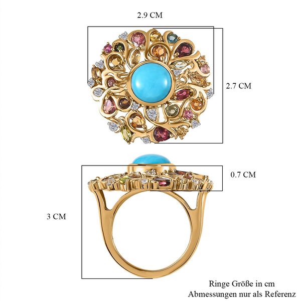 AA Amerikanischer nat&uuml;rlicher Sleeping Beauty T&uuml;rkis, Mehrfarbiger-Turmalin Ring, 925 Silber Gelbgold Vermeil (Gr&ouml;&szlig;e 19.00) ca. 4.84 ct image number 7