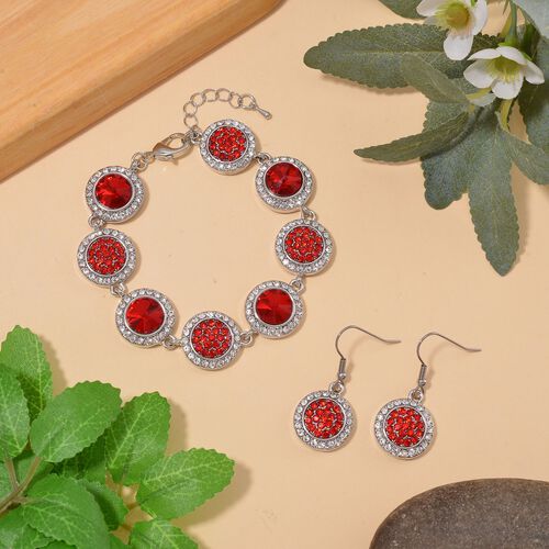 2er Set - Roter Kristall Armband und Ohrringe image number 1