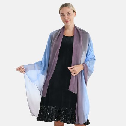 LA MAREY Signature Seidenschal aus 100% Maulbeerseide, 110 x 180 cm, Blau Grau