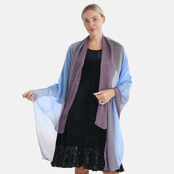 LA MAREY Signature Seidenschal aus 100% Maulbeerseide, 110 x 180 cm, Blau Grau