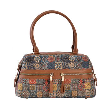 Umweltfreundliche Kork Tragetasche mit RFID Schutz, 35x20x10cm, Khaki und blau