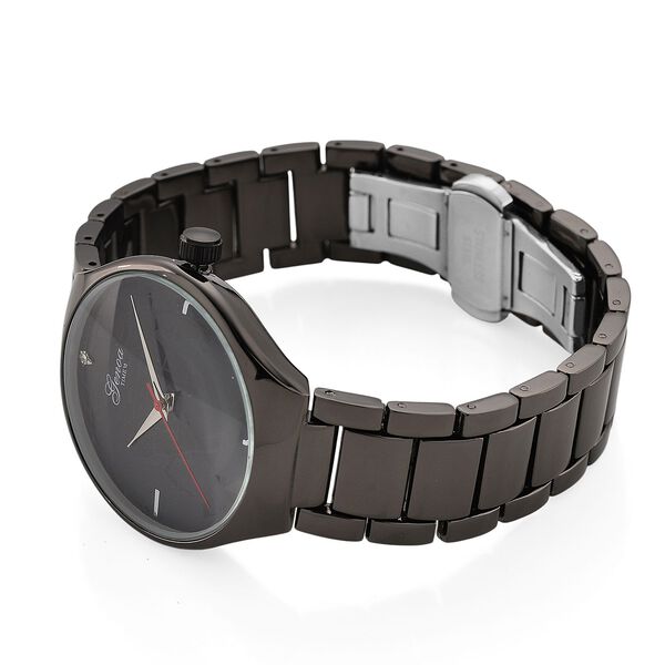 GENOA - Wei&szlig;er Diamant Uhr mit Japanisches Uhrwerk, 3 ATM Wasserdicht, 316L Edelstahl, Schwarz image number 5