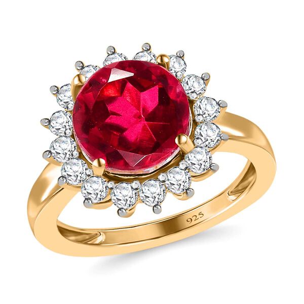 Magenta Rosa Quarz Triplette, weißer Zirkon Ring, 925 Silber vergoldet (Größe 19.00) ca. 4.33 ct image number 3