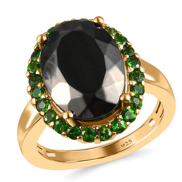 Elite Shungit und Nat&uuml;rlicher Chromdiopsid Ring 925 Silber vergoldet  ca. 4,50 ct image number 4