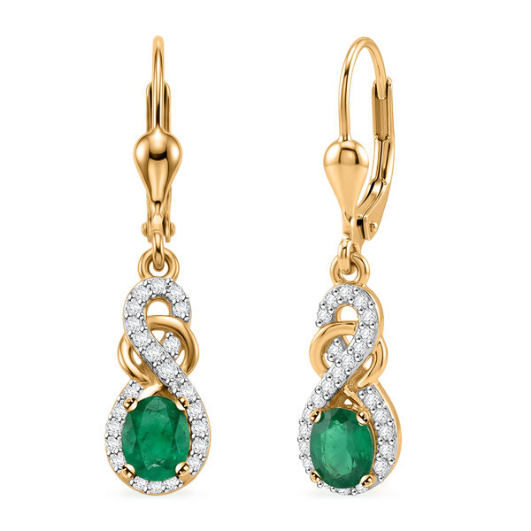 D'Joy Socoto Smaragd, Wei&szlig;er Zirkon Ohrringe 925 Silber 750 Vergoldet ca. 0.95 ct