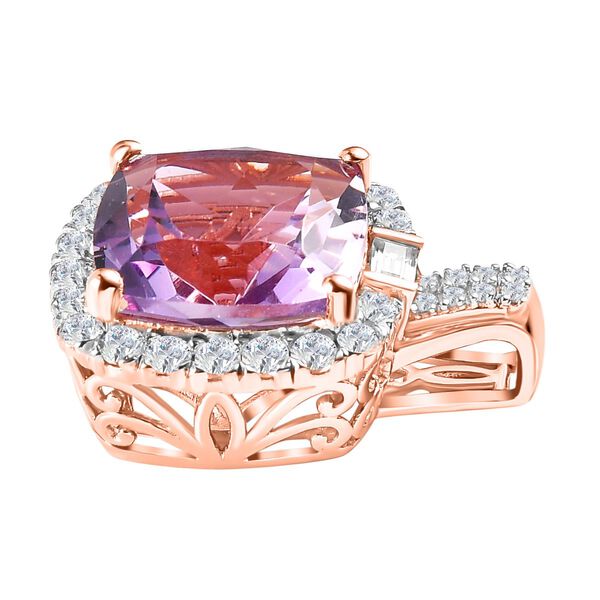 Rose De France Amethyst, wei&szlig;er Zirkon Anh&auml;nger, 925 Silber ros&eacute;vergoldet, ca. 7.96 ct image number 4