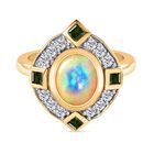 Natürlicher, äthiopischer Opal, Smaragd und Zirkon-Ring, 925 Silber Vermeil (Größe 21.00) ca. 1.79 ct