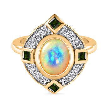 Nat&uuml;rlicher, &auml;thiopischer Opal, Smaragd und Zirkon-Ring, 925 Silber Vermeil (Gr&ouml;&szlig;e 21.00) ca. 1.79 ct