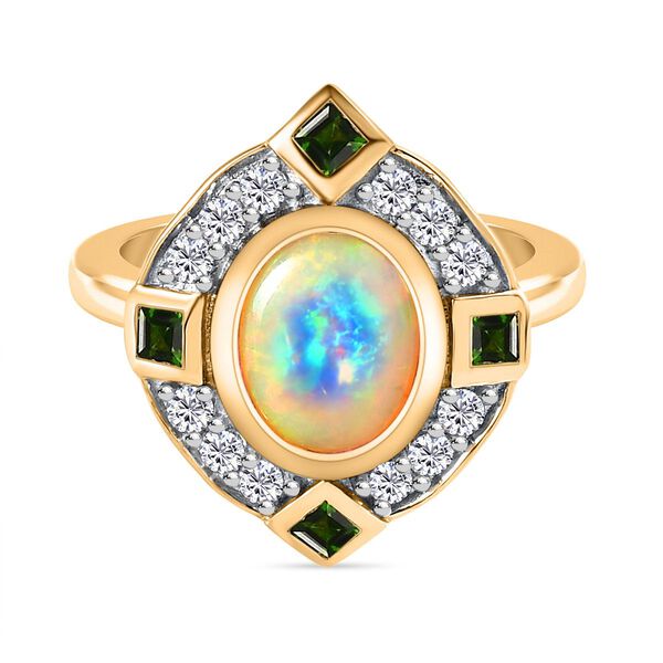 Nat&uuml;rlicher &Auml;thiopischer Opal und Mehrfarbig Edelsteine Ring 925 Silber Vermeil