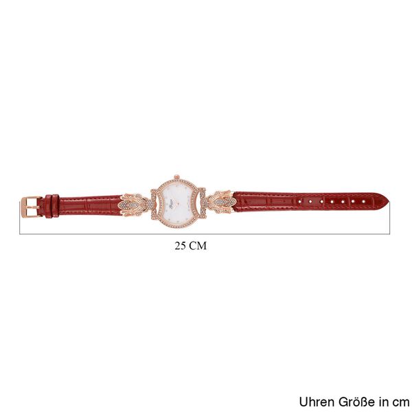 GENOA TIME V2 Kristall Uhr mit japanischem Miyota-Uhrwerk und rotem Lederarmband in Roségoldton, 24cm image number 7