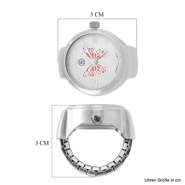 Neueinf&uuml;hrung- STRADA Japanisches Uhrwerk, Wasserdicht Rot Schmetterlingsmuster Biegsame Fingeruhr aus reinem 316L Edelstahl image number 4