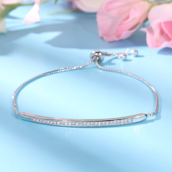 Wei&szlig;es Zirkonia Bolo-Armband, ca. 15-23 cm, reines Messing ca. 2,00 ct image number 2