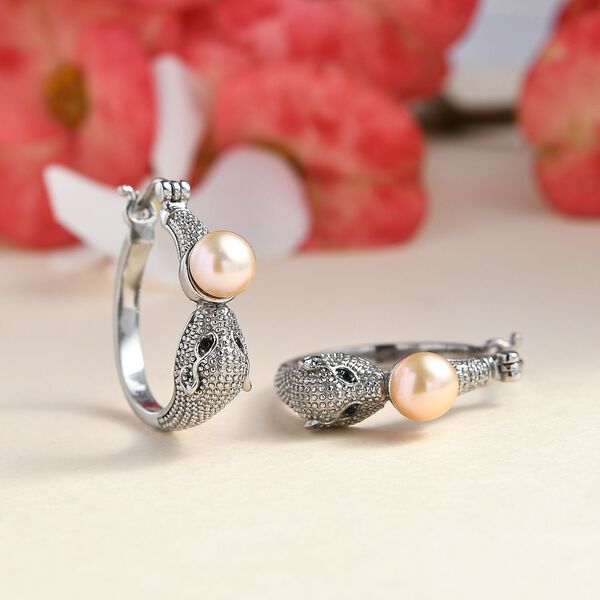 Rosa Süßwasserperle und schwarze Spinell-Ohrringe image number 2