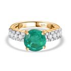 Smaragd-Quarz Triplette, Weißer Zirkon Ring 925 Silber 750 Gelbgold Vermeil (Größe 21.00) ca. 4,79 ct