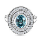 Kambodschanischer blauer und Weißer Zirkon Ring 925 Silber platiniert (Größe 21.00) ca. 3,98 ct