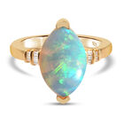 Natürlicher, äthiopischer Opal und Diamant-Ring, 925 Silber Gelbgold Vermeil (Größe 21.00) ca. 2.89 ct