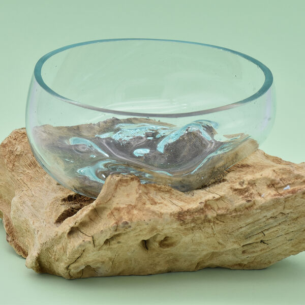 Jardin de Bali: Mundgeblasen Glassch&uuml;ssel auf Naturholz image number 1