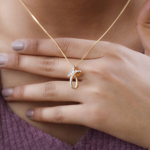 Wei&szlig;er Diamant Anh&auml;nger mit Kette, 925 Silber Gelbgold Vermeil image number 2