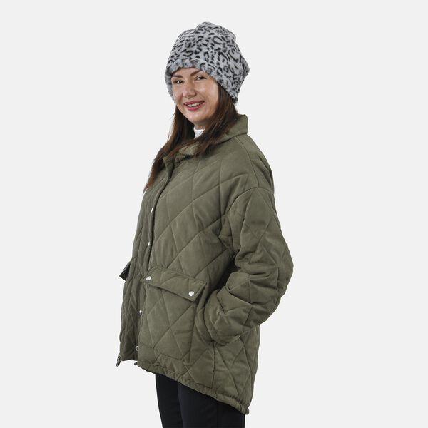 2 in 1 Infinity Schal und Mütze, Grau Leopardmuster image number 5