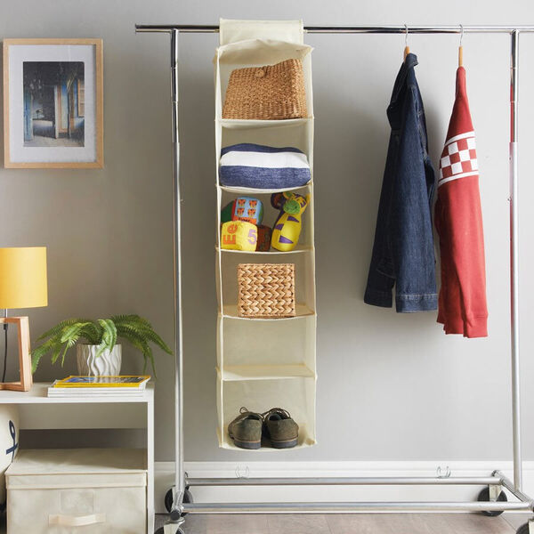 Regal Kleiderschrank Organizer mit 6 Fächern, 120x30x30 cm, Crème image number 1