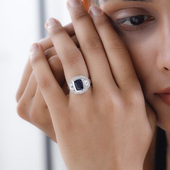 Masoala Saphir (Fissure gef&uuml;llt), Wei&szlig;er Zirkon Ring 925 Silber platiniert (Gr&ouml;&szlig;e 17.00) ca. 4.33 ct