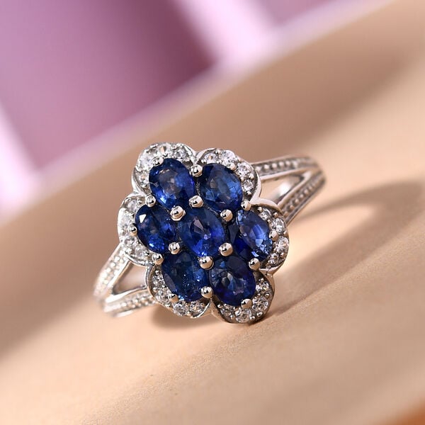 Blauer Ceylon-Saphir und Zirkon Ring 925 Silber platiniert ca. 1,79 ct image number 2