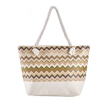 Jacquard Handtasche aus Jute mit Zig-Zag Muster, kaffeefarben
