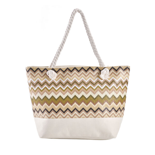 Jacquard Handtasche aus Jute mit Zig-Zag Muster, kaffeefarben