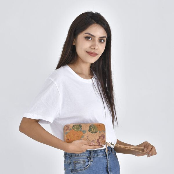 Kork-Brieftasche mit RFID Schutz und Blumenmuster, Khaki image number 2