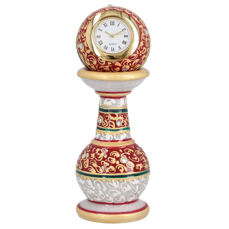 Handcrafted Makrana Marble Table Clock with Rajasthani Hand Enamelling
Size 15x5 Cm
Colour-  Red image number 0