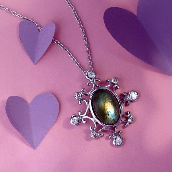 Labradorit und Zirkon Anhänger mit 50cm Kette - 6,88 ct. image number 3