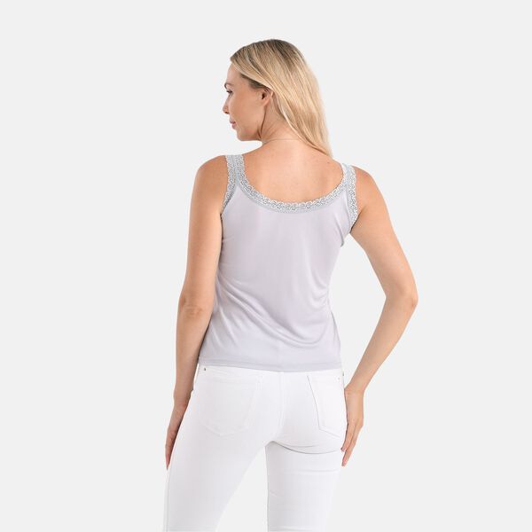 Seidentop mit Spitzenbesatz am Ausschnitt mit Maulbeerenseide, Größe L, 43x58cm, Grau image number 2