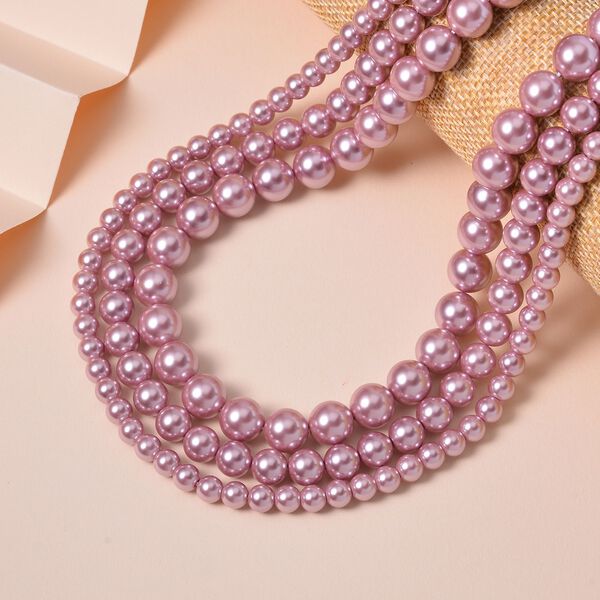 Dreischichtige rosa Muschelkernperlen-Halskette image number 2