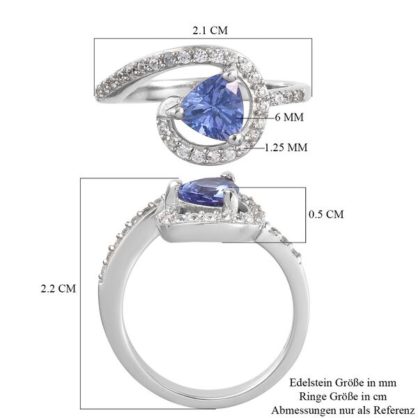 Tansanit und Zirkon Halo Ring 925 Silber Platin-&Uuml;berzug image number 7