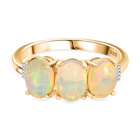 AA Natürlicher, äthiopischer Welo Opal, Weißer Diamant Ring 925 Silber 750 Gelbgold Vermeil (Größe 21.00) ca. 1,63 ct