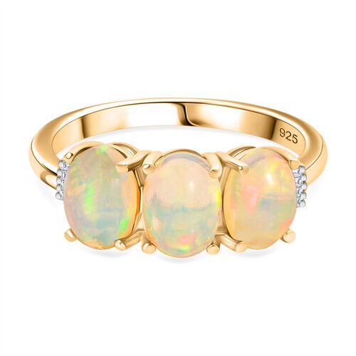 AA Natürlicher, äthiopischer Welo Opal, Weißer Diamant Ring 925 Silber 750 Gelbgold Vermeil (Größe 21.00) ca. 1,63 ct image number 0