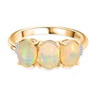AA Natürlicher, äthiopischer Welo Opal, Weißer Diamant Ring 925 Silber 750 Gelbgold Vermeil (Größe 21.00) ca. 1,63 ct