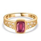 Afrikanischer Rubin (Fissure gefüllt), Weißer Zirkon Ring 925 Silber 750 Gelbgold Vermeil (Größe 21.00) ca. 1,45 ct