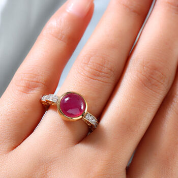 Afrikanischer Rubin (Fissure gef&uuml;llt) und Zirkon Ring 925 Silber vergoldet