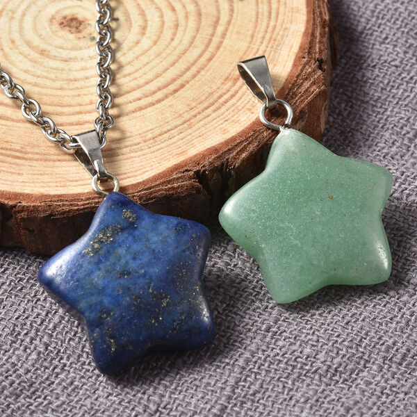 Grüner Aventurin und Lapislazuli-Anhänger mit Kette, 50 cm, Edelstahl ca. 33,50 ct image number 2