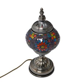 Orientalische Tischlampe aus Glas-Mosaik, handgefertigt, ca. 14x28 cm, Dunkelblau mit Blumenmustern