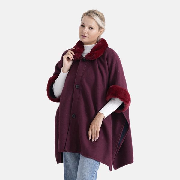 LA MAREY - Signature Kunstfell-Poncho mit Plüschkragen und Umschlagärmeln, Einheitsgröße, Bordeauxrot image number 5