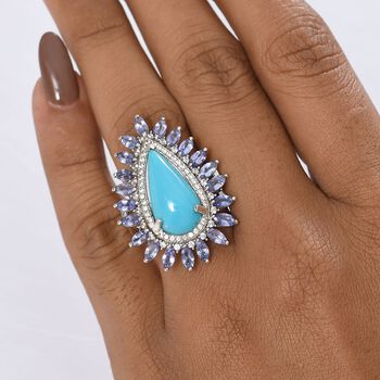 D'Joy AA Sleeping Beauty T&uuml;rkis, Tansanit Ring 925 Silber rhodiniert (Gr&ouml;&szlig;e 20.00) ca. 10,58 ct