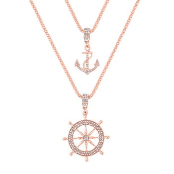 2er-Set - wei&szlig;e Kristall-Halskette in Ros&eacute;goldton, 50 cm