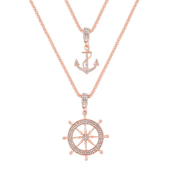 2er-Set - wei&szlig;e Kristall-Halskette in Ros&eacute;goldton, 50 cm image number 0