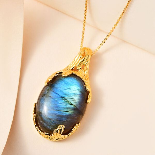 Labradorit-Anh&auml;nger mit Kette, 925 Silber vergoldet ca. 25,19 ct image number 3