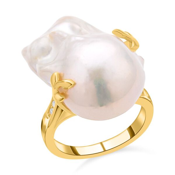 Baroque Perle und weißer Zirkon-Ring - 0,12 ct. image number 4