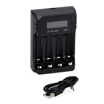 Kompakt-Ladeger&auml;t f&uuml;r AA/AAA NiMH - 4 Sch&auml;chte, LCD, USB