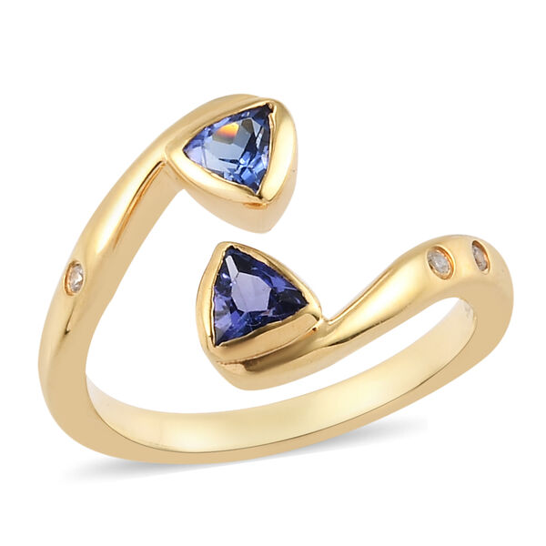 Tansanit und Zirkon Bypass Ring 925 Silber vergoldet  ca. 0,62 ct image number 4